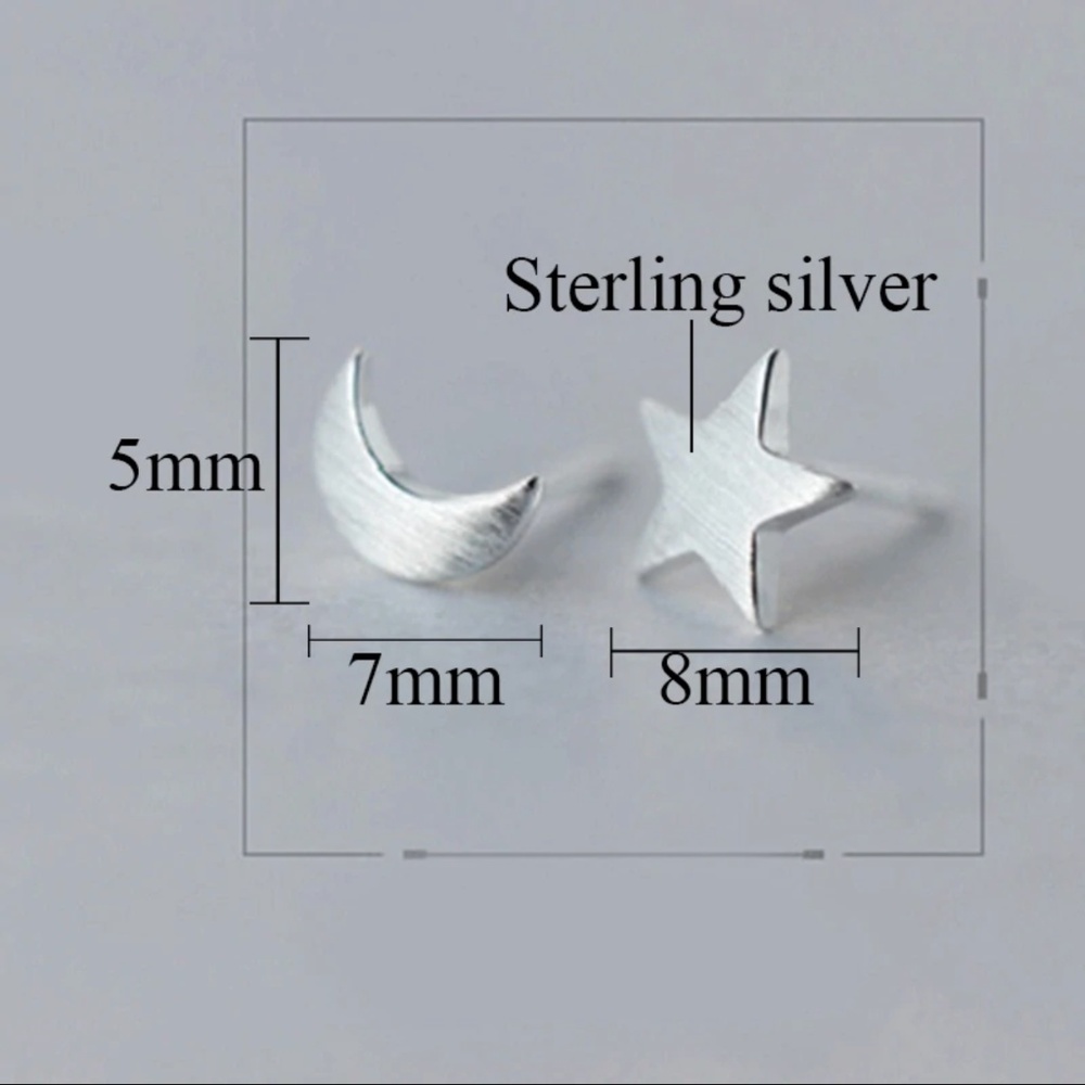 Sterling Silver 925 Stud Star Moon Stud Earrings - Picture 3 of 4